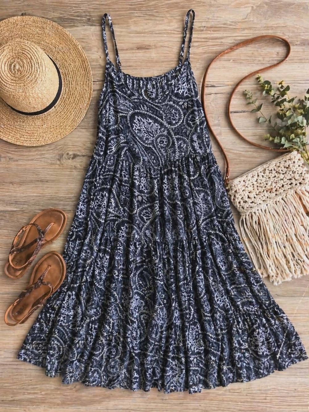 Mossimo Supply Co. Black & White Paisley Spaghetti-Strap Maxi Dress Size XL